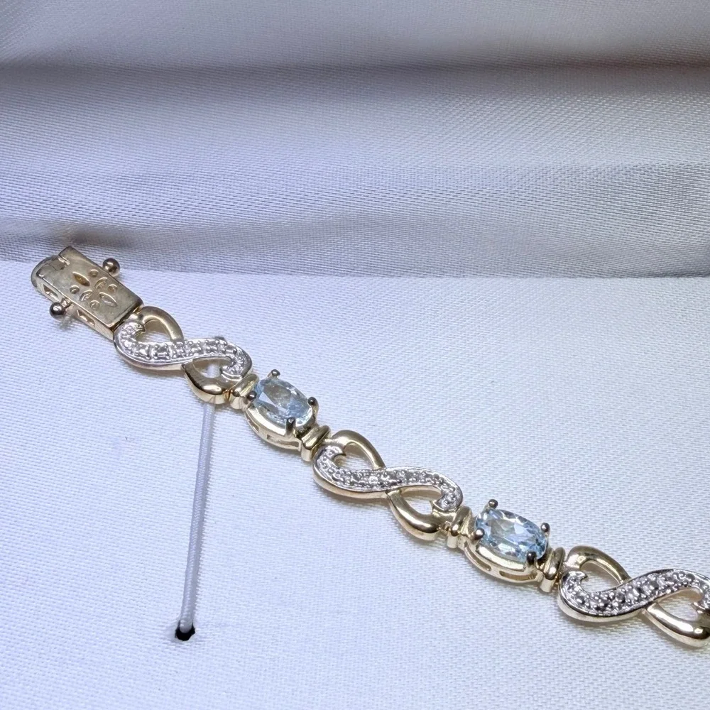 18KT Gold Over Silver Blue Topaz Diamond Infinity Link‎ Bracelet 925 China